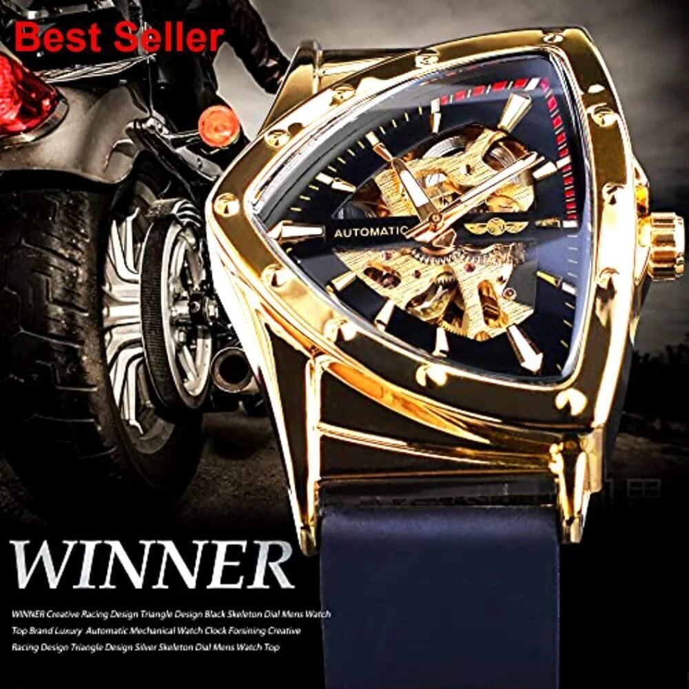Automatic Mechanical Watch with Triangle Dial, Stainless Steel Bracelet
